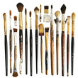 A collection of artists jaunt brushes on a transparent background 