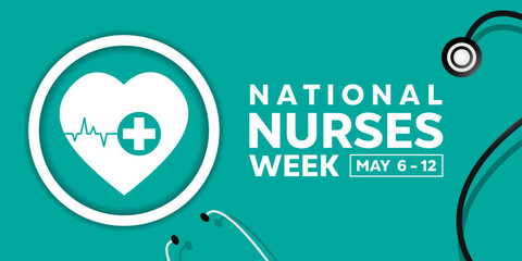 Wall Mural - National Nurses Week. Heart and stestoscope. Great for cards, banners, posters, social media and more. Green background.  