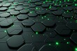 Black hexagon background with green lights