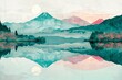 Mount Fuji reflected in Kawaguchiko lake, Japan,  Digital painting