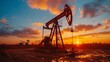 Industrial Progress, Oil Pump Jack at Sunset, Energy Industry, End of Day Work Scene,