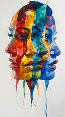Wall Mural - Vibrant electric blue painting of a womans face with intricate details