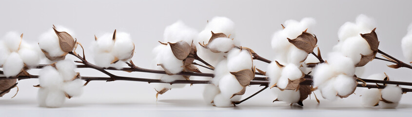 Fluffy cotton bolls against a stark white background.