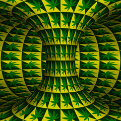 Wall Mural - Inner part of torus with green yellow leaf pattern. It seems that the torus is spinning. Optical illusion illustration.