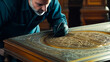 restorer repairs antique wooden furniture
