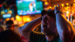 a football fan’s reaction to a missed opportunity in a sports bar