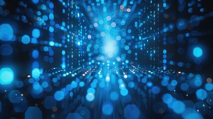 Leinwandbilder - Abstract information technology background, Digital binary data on a computer screen background, blue, future. Generative AI.