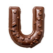 Chocolate letter U isolated on transparent background, top view 