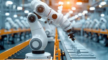 Aufkleber - Industrial robot handing production in line assembly. Generative AI.