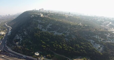 Canvas Print - Haifa City in Israel. Cityscape, Drone Point of View. Mount Carmel