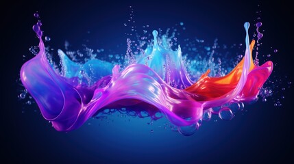 Wall Mural - Water splashing against a vibrant neon light backdrop.