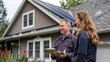 a homeowner consulting with a local roofing contractor, capturing the theme of partnering with reputable roofing firms for roof repairs or replacements 