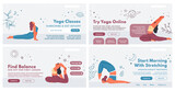 Fototapeta Pokój dzieciecy - Landing page design set with yoga class promo