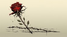 Digital Illustration Of A Rose With Spikes Is Beautiful, In The Style Of Deathcore, Medieval-inspired, Poignant, Crimson, Caricature-like Illustrations, Nihilcore, Flickr 