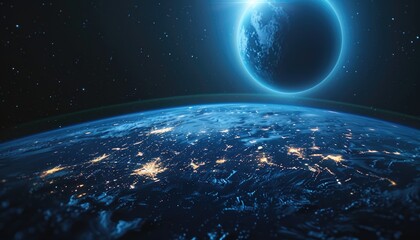 Wall Mural - planet earth from space at night. city lights on the planet. by ai generated image