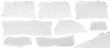 © fatima - set - collection of torn white paper scrap or different shapes of ripped sheets isolated against a transparent white background, ideal for digital collage designs or base for text, grunge design eleme
