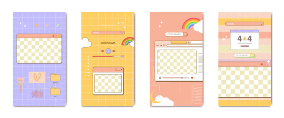 Fototapete - aesthetic 90s retro vaporwave post and story template. Social media stories and posts with old nostalgic computer aesthetic ui elements vector set