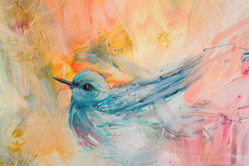 Sticker - abstract acrylic painting of a bird , pastel hues