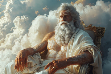 Wall Mural - stoic jupiter, the king of the roman gods, sits upon his throne atop mount olympus, commanding the f