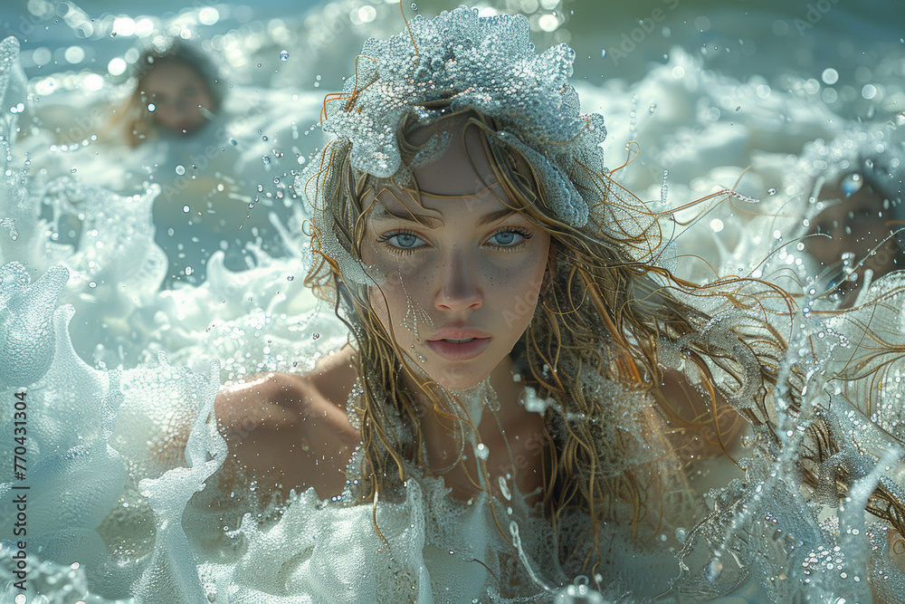 Graceful Aphrodite, the goddess of love and beauty, emerges from the ...