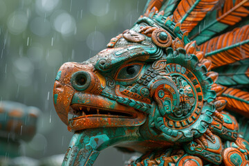 Poster - enigmatic quetzalcoatl, the feathered serpent god of wind and wisdom, glides gracefully across the s
