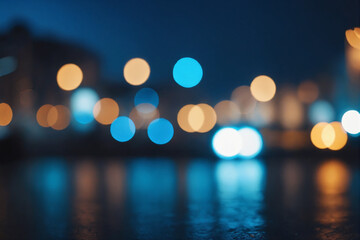 Poster - City blurring lights abstract circular bokeh on blue background