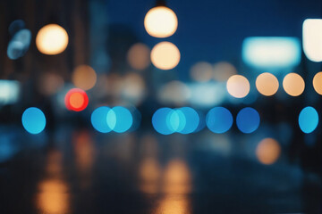 Poster - City blurring lights abstract circular bokeh on blue background
