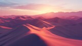 Fototapeta Uliczki - A digital illustration of rolling red sand dunes under a sunset sky, conveying a serene yet alien landscape. Sunset Over Surreal Red Sand Dunes

