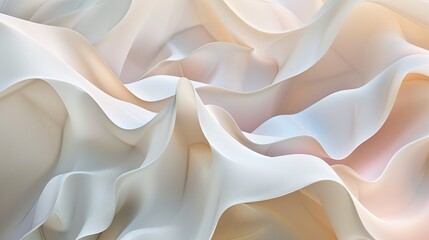 Poster - 3D Smooth flowing fabric-like waves in soft neutral colors, ideal for a serene abstract background. Abstract Soft Waves Texture Background

