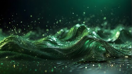Wall Mural - Abstract wave of green glitter background