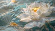 Watercolor embroidery blue gold lotus illustration poster background