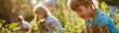 © AbsoluteAI - Children learning to compost in a school garden, environmental education, bright watercolors, side view, engaged faces in soft morning light