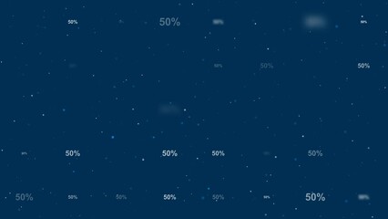 Poster - Template animation of evenly spaced 50 percent symbols of different sizes and opacity. Animation of transparency and size. Seamless looped 4k animation on dark blue background with stars