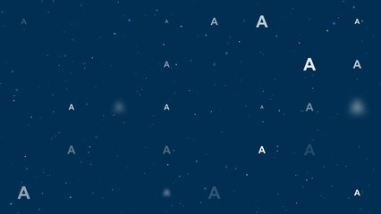 Poster - Template animation of evenly spaced capital letter A symbols of different sizes and opacity. Animation of transparency and size. Seamless looped 4k animation on dark blue background with stars