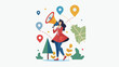 Woman with megaphone on point dashed line map pin ico