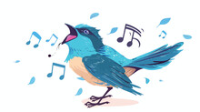 Cartoon Blue Bird Singing On White Background Flat Vector