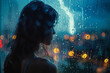 woman at the window it's raining strike lightning