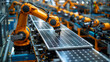 Robotic arm in action on the production line, efficiently assembling solar panels in a modern industrial setting.