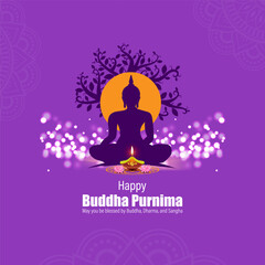 Wall Mural - Vector illustration of Happy Buddha Purnima social media feed template