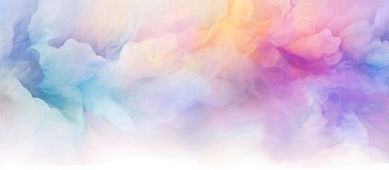 Poster - A close up of cumulus clouds painted in shades of purple, pink, and violet, resembling a rainbow colored smoke against a white background. A true art in the natural landscape