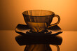 Set of Glass Teacup With Plate isolated Over Glowing Orange Gradient Background.