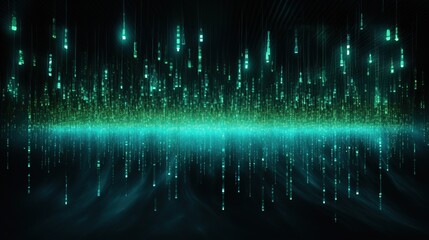Poster - An electrifying shower of neon green cyber particles, creating a visual feast of data and energy, an ideal abstract background for digital media