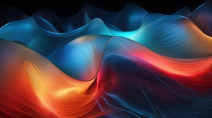 Poster - A vivid cybernetic aurora in blue, orange, and red, capturing the dynamic essence of digital waves, ideal for high-tech themed visualizations and backgrounds