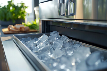 A detailed 3D model of an ice machine and tap system, highlighting the technology behind keeping drinks perfectly chilled and served