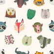 Animal wildlife seamless pattern. watercolor vector.