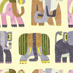 Wall Mural - Elephant seamless watercolor vector seamless pattern.