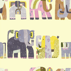 Wall Mural - Elephant seamless pattern watercolor vector.