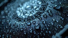 Delicate Droplets Of Water Cling To The Sleek Surface Of An Oscillating Fan, Refracting The Ambient Light Into A Shimmering Mosaic.
