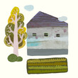 House and nature. watercolor vector illustration.