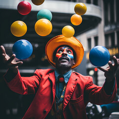 Poster - A close-up of a street performer juggling colorful balls